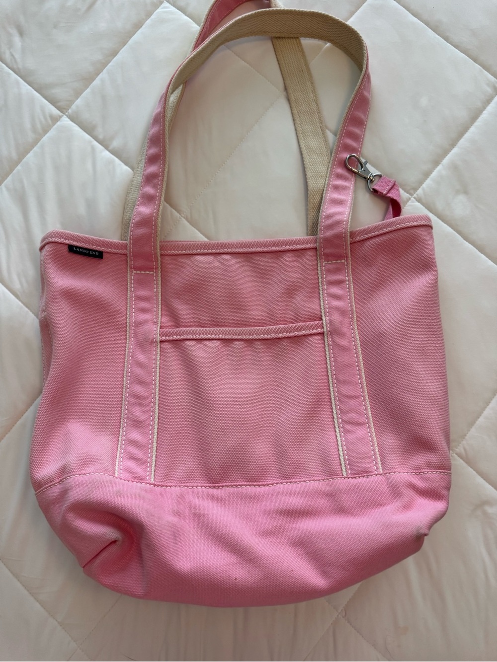 Lands' End Pink Canvas Tote with Cream Handles